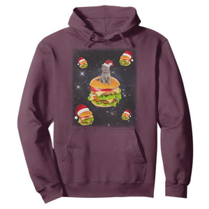 Funny Christmas Cat Hoodie Santa Cat Hamburger Lover Galaxy Outer Space TS09 Maroon Print Your Wear