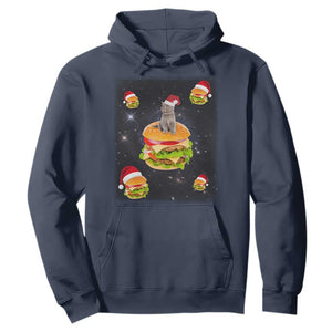 Funny Christmas Cat Hoodie Santa Cat Hamburger Lover Galaxy Outer Space TS09 Navy Print Your Wear