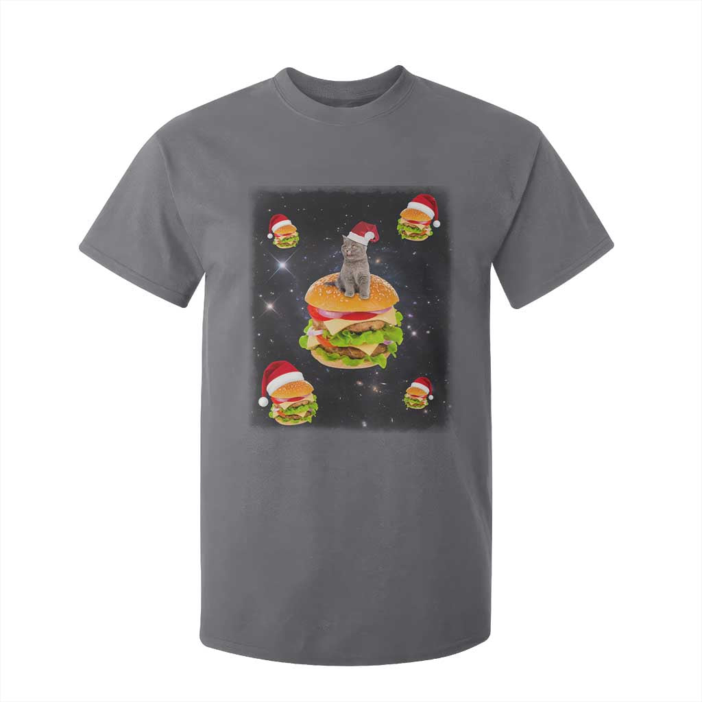 Funny Christmas Cat T Shirt For Kid Santa Cat Hamburger Lover Galaxy Outer Space TS09 Charcoal Print Your Wear