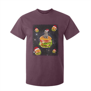 Funny Christmas Cat T Shirt For Kid Santa Cat Hamburger Lover Galaxy Outer Space TS09 Maroon Print Your Wear