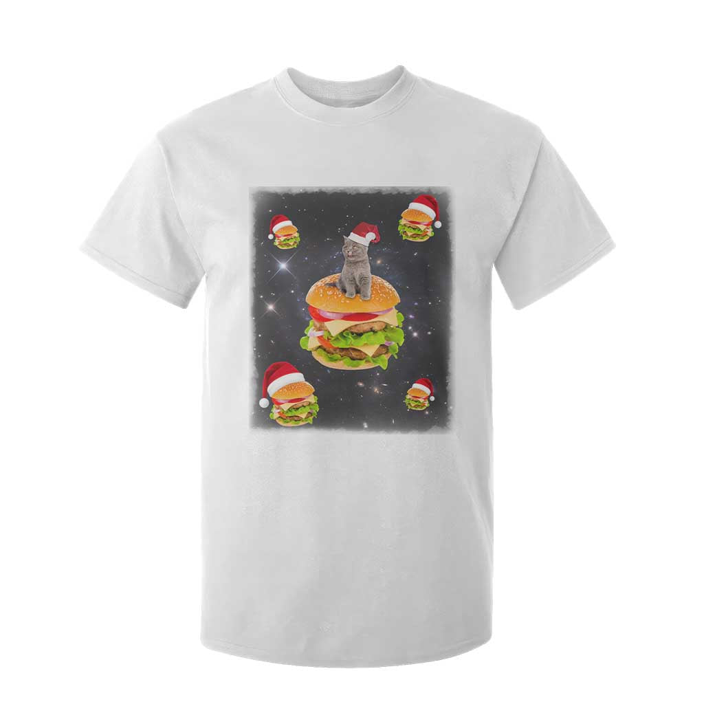 Funny Christmas Cat T Shirt For Kid Santa Cat Hamburger Lover Galaxy Outer Space TS09 White Print Your Wear