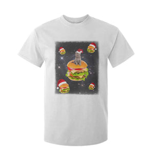 Funny Christmas Cat T Shirt For Kid Santa Cat Hamburger Lover Galaxy Outer Space TS09 White Print Your Wear