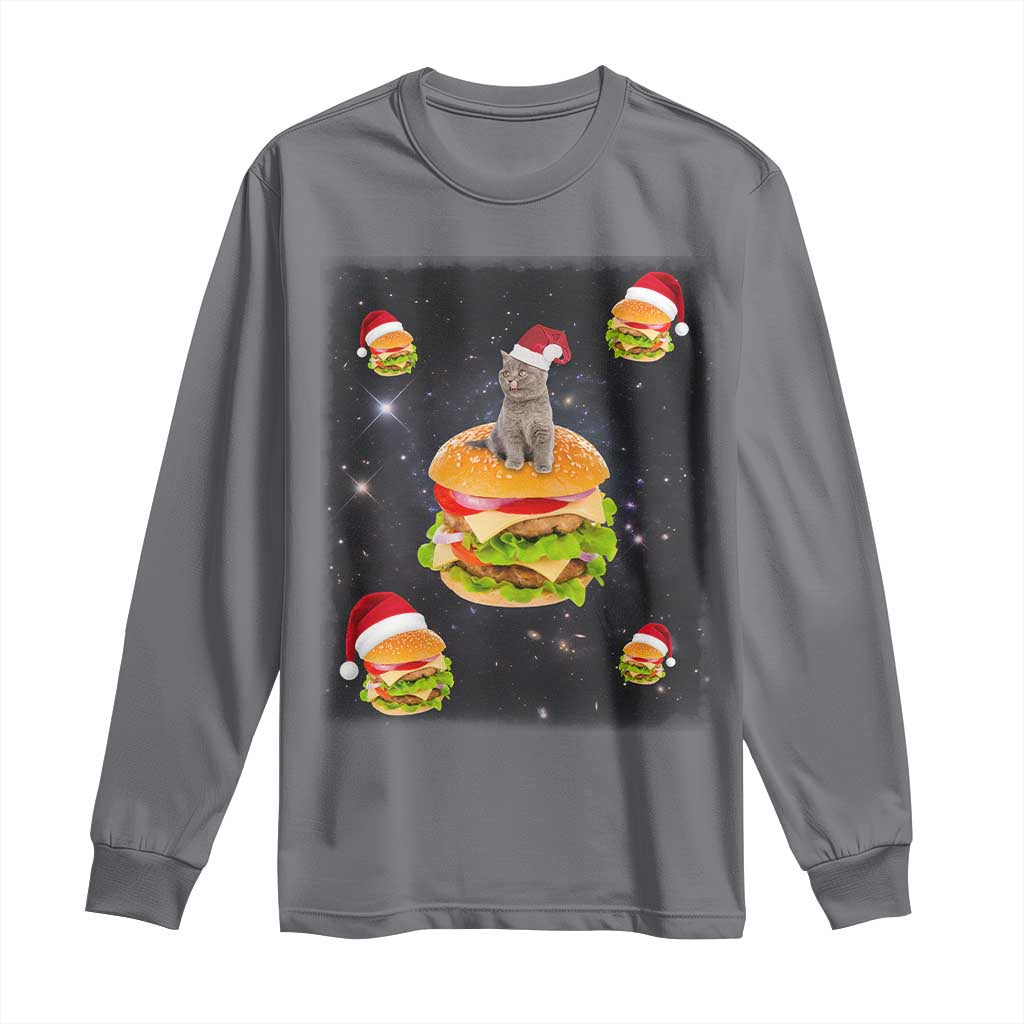 Funny Christmas Cat Long Sleeve Shirt Santa Cat Hamburger Lover Galaxy Outer Space TS09 Charcoal Print Your Wear