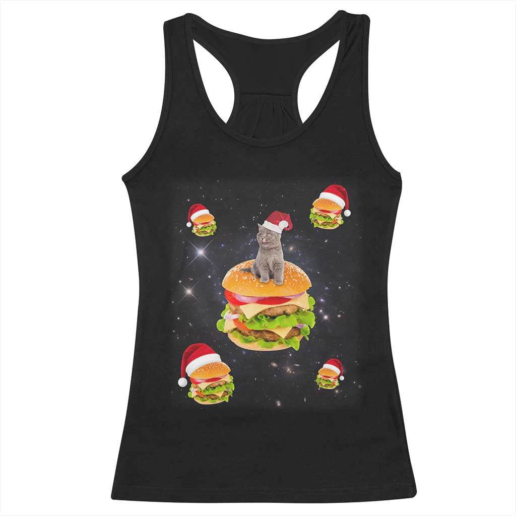 Funny Christmas Cat Racerback Tank Top Santa Cat Hamburger Lover Galaxy Outer Space TS09 Black Print Your Wear