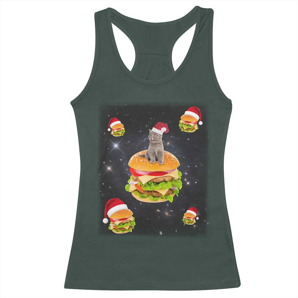 Funny Christmas Cat Racerback Tank Top Santa Cat Hamburger Lover Galaxy Outer Space TS09 Dark Forest Green Print Your Wear