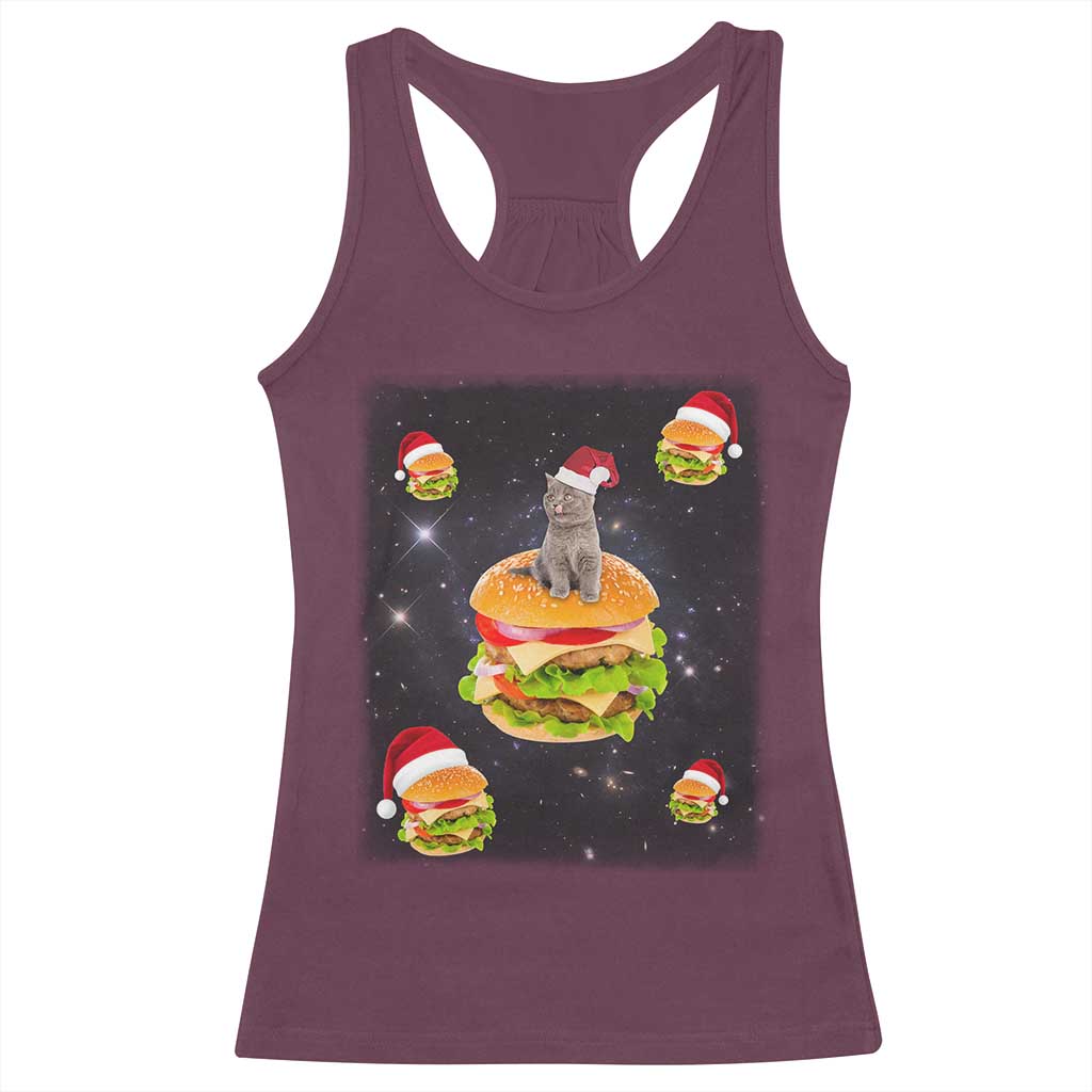 Funny Christmas Cat Racerback Tank Top Santa Cat Hamburger Lover Galaxy Outer Space TS09 Maroon Print Your Wear