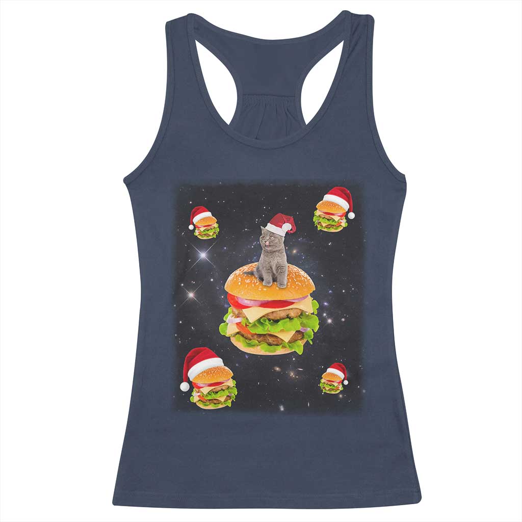 Funny Christmas Cat Racerback Tank Top Santa Cat Hamburger Lover Galaxy Outer Space TS09 Navy Print Your Wear