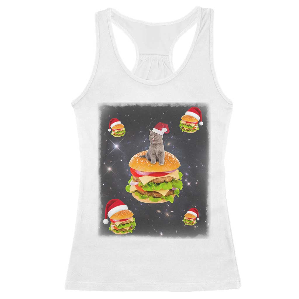 Funny Christmas Cat Racerback Tank Top Santa Cat Hamburger Lover Galaxy Outer Space TS09 White Print Your Wear