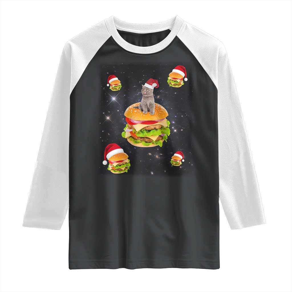 Funny Christmas Cat Raglan Shirt Santa Cat Hamburger Lover Galaxy Outer Space TS09 Black White Print Your Wear