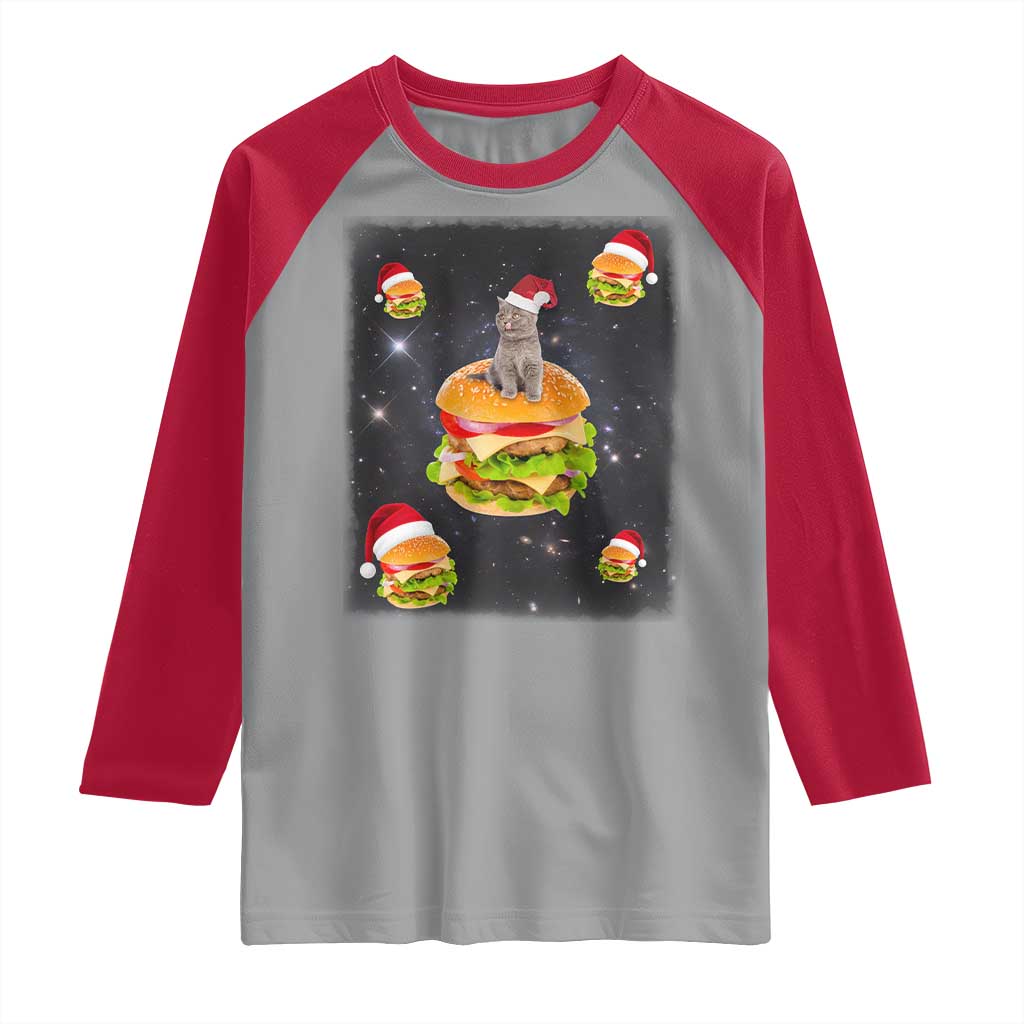 Funny Christmas Cat Raglan Shirt Santa Cat Hamburger Lover Galaxy Outer Space TS09 Sport Gray Red Print Your Wear
