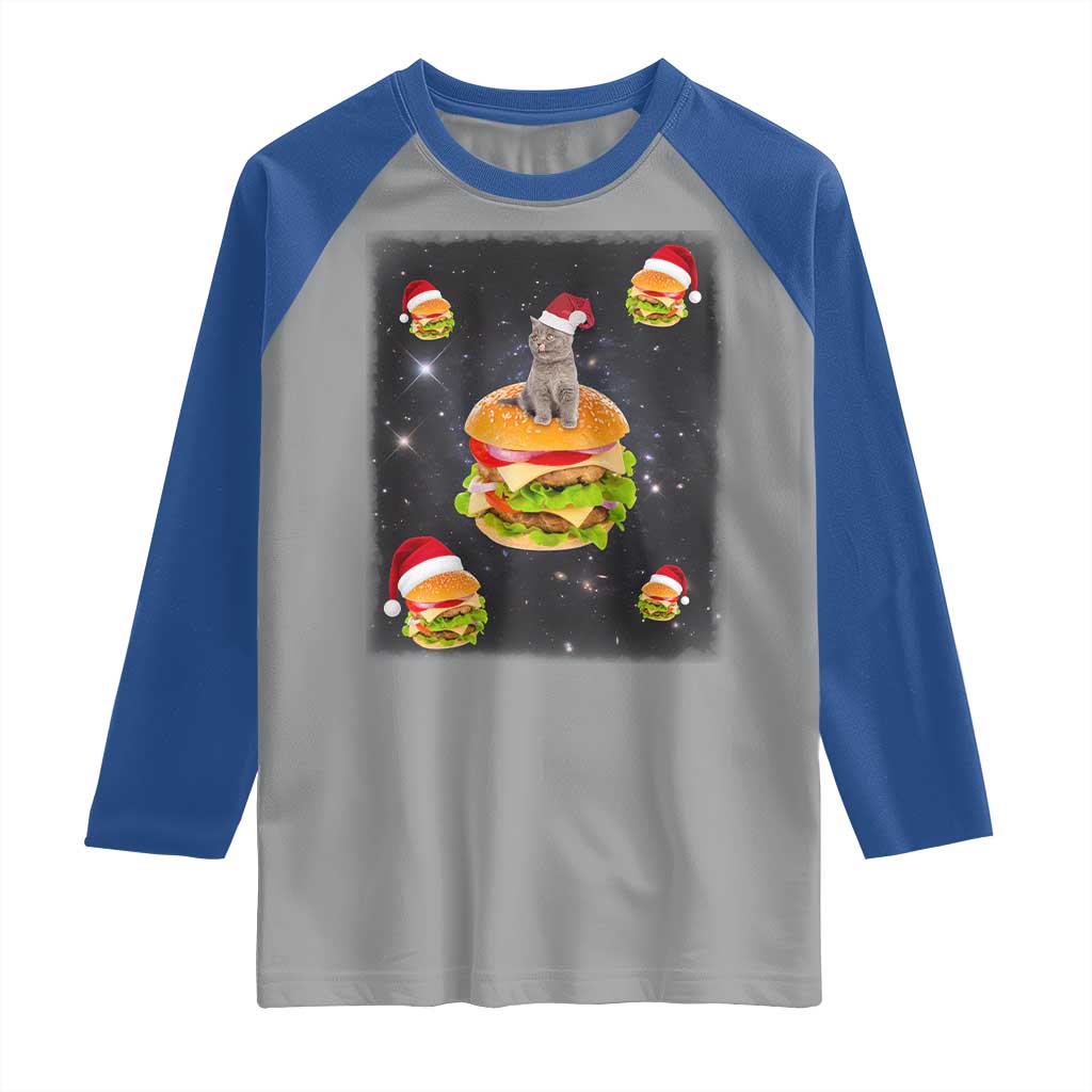 Funny Christmas Cat Raglan Shirt Santa Cat Hamburger Lover Galaxy Outer Space TS09 Sport Gray Royal Print Your Wear