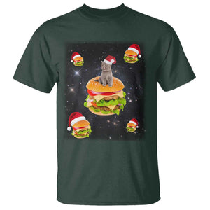 Funny Christmas Cat T Shirt Santa Cat Hamburger Lover Galaxy Outer Space TS09 Dark Forest Green Print Your Wear