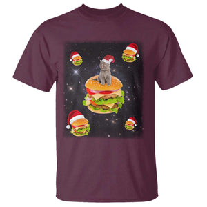 Funny Christmas Cat T Shirt Santa Cat Hamburger Lover Galaxy Outer Space TS09 Maroon Print Your Wear