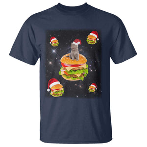 Funny Christmas Cat T Shirt Santa Cat Hamburger Lover Galaxy Outer Space TS09 Navy Print Your Wear