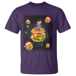 Funny Christmas Cat T Shirt Santa Cat Hamburger Lover Galaxy Outer Space TS09 Purple Print Your Wear