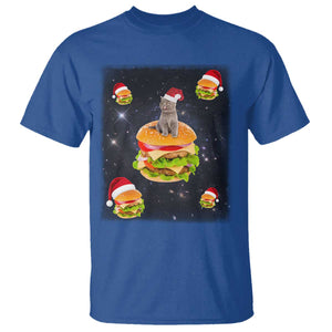 Funny Christmas Cat T Shirt Santa Cat Hamburger Lover Galaxy Outer Space TS09 Royal Blue Print Your Wear