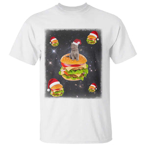 Funny Christmas Cat T Shirt Santa Cat Hamburger Lover Galaxy Outer Space TS09 White Print Your Wear