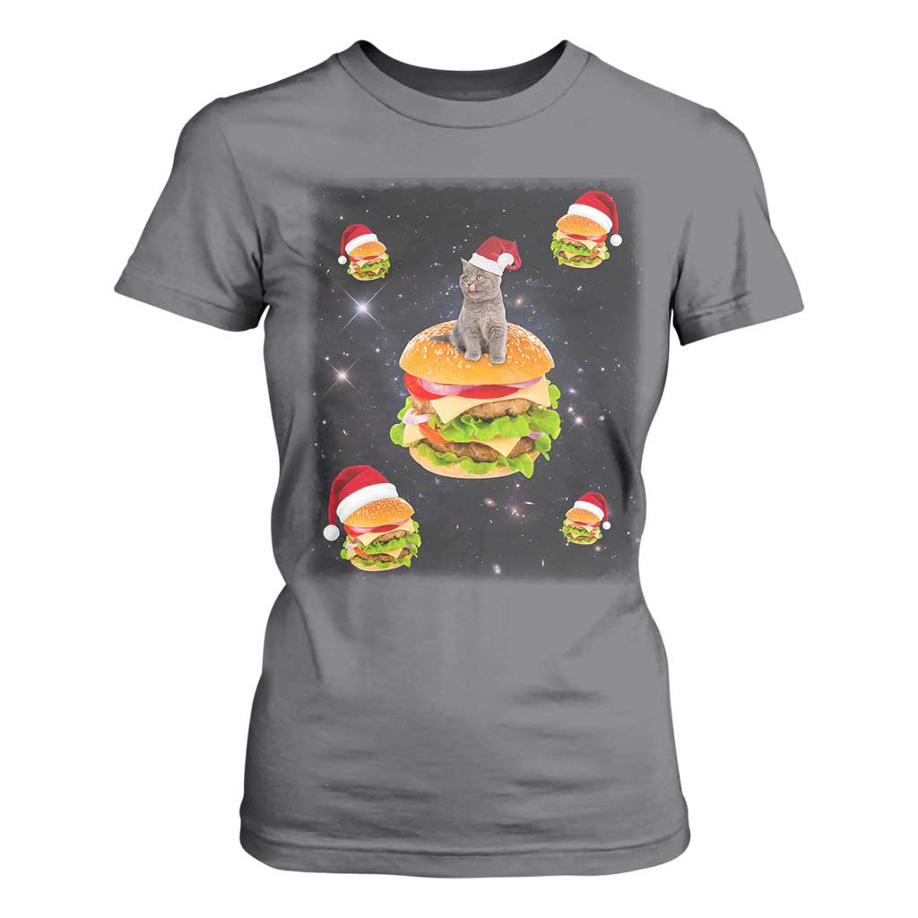 Funny Christmas Cat T Shirt For Women Santa Cat Hamburger Lover Galaxy Outer Space TS09 Charcoal Print Your Wear