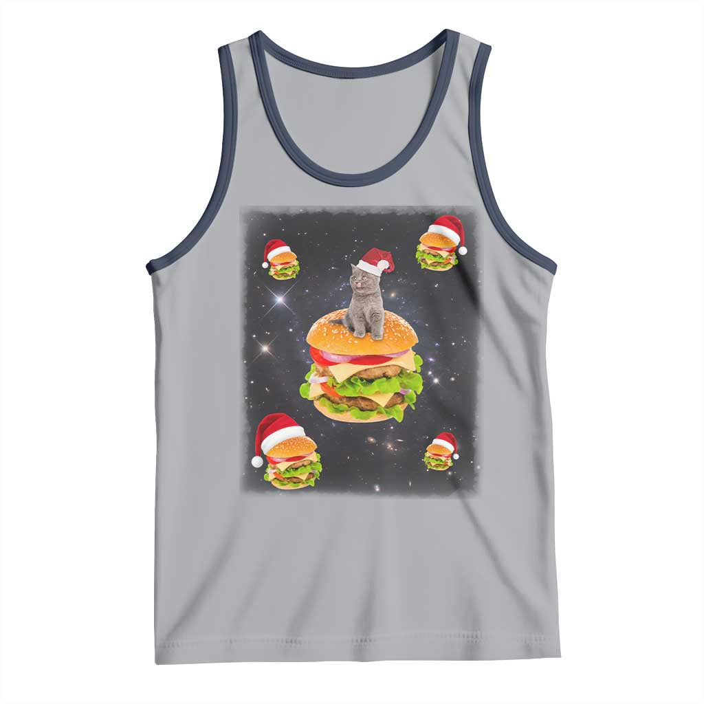 Funny Christmas Cat Tank Top Santa Cat Hamburger Lover Galaxy Outer Space TS09 Athletic Heather Navy Print Your Wear