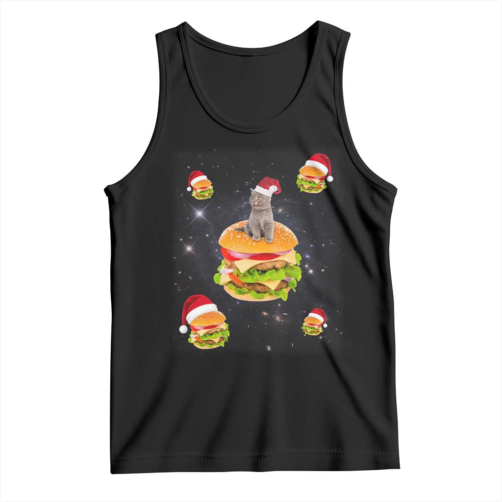 Funny Christmas Cat Tank Top Santa Cat Hamburger Lover Galaxy Outer Space TS09 Black Print Your Wear
