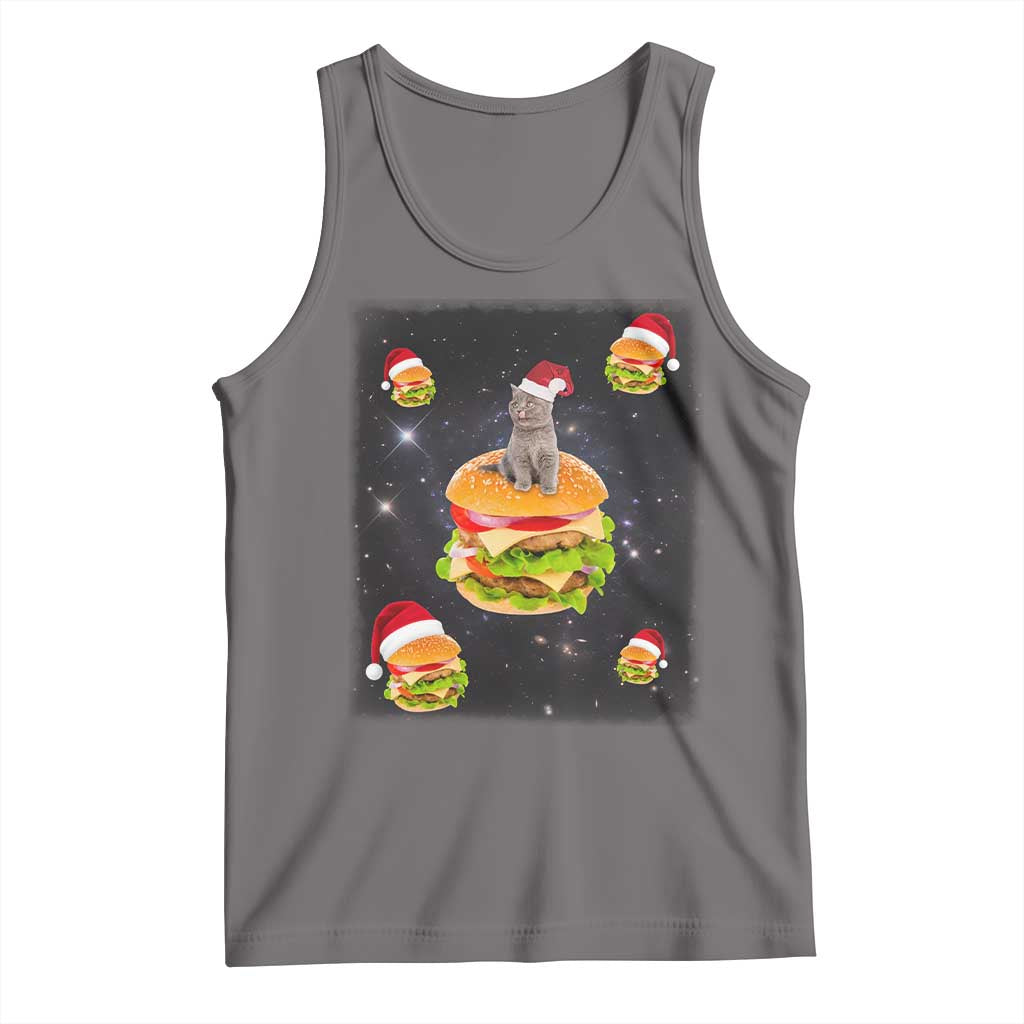 Funny Christmas Cat Tank Top Santa Cat Hamburger Lover Galaxy Outer Space TS09 Deep Heather Print Your Wear