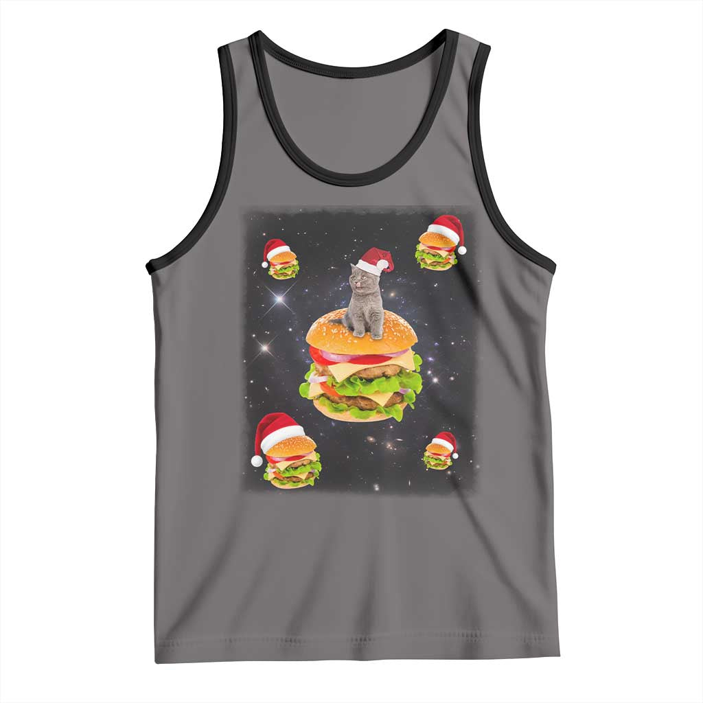 Funny Christmas Cat Tank Top Santa Cat Hamburger Lover Galaxy Outer Space TS09 Deep Heather Black Print Your Wear