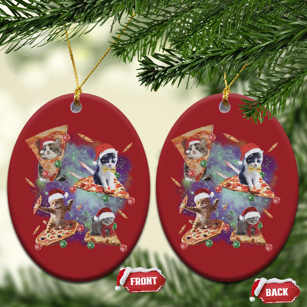 Funny Xmas Cat Christmas Ornament Santa Cat Riding Pizza Galaxy Outer Space TS09 Oval Red Print Your Wear