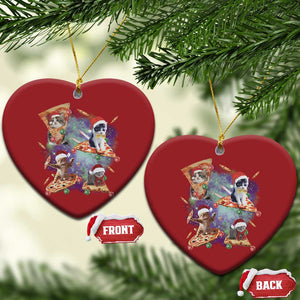 Funny Xmas Cat Christmas Ornament Santa Cat Riding Pizza Galaxy Outer Space TS09 Heart Red Print Your Wear