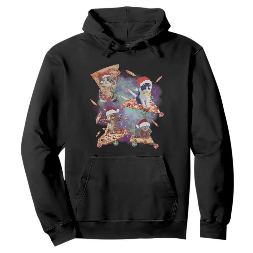 Funny Christmas Cat Hoodie Santa Cat Riding Pizza Galaxy Outer Space TS09 Black Print Your Wear