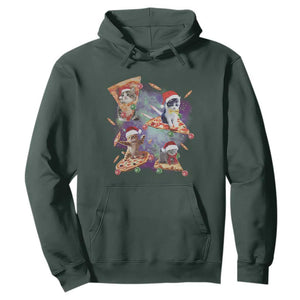 Funny Christmas Cat Hoodie Santa Cat Riding Pizza Galaxy Outer Space TS09 Dark Forest Green Print Your Wear
