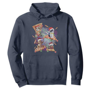 Funny Christmas Cat Hoodie Santa Cat Riding Pizza Galaxy Outer Space TS09 Navy Print Your Wear