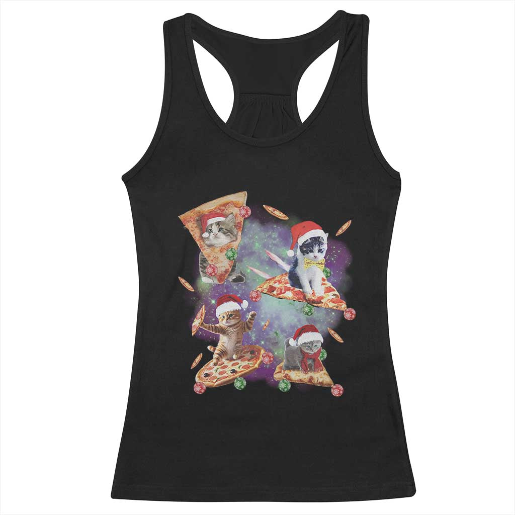 Funny Christmas Cat Racerback Tank Top Santa Cat Riding Pizza Galaxy Outer Space TS09 Black Print Your Wear
