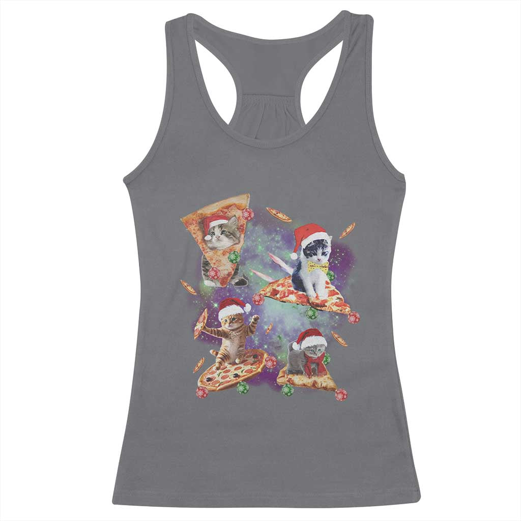 Funny Christmas Cat Racerback Tank Top Santa Cat Riding Pizza Galaxy Outer Space TS09 Charcoal Print Your Wear