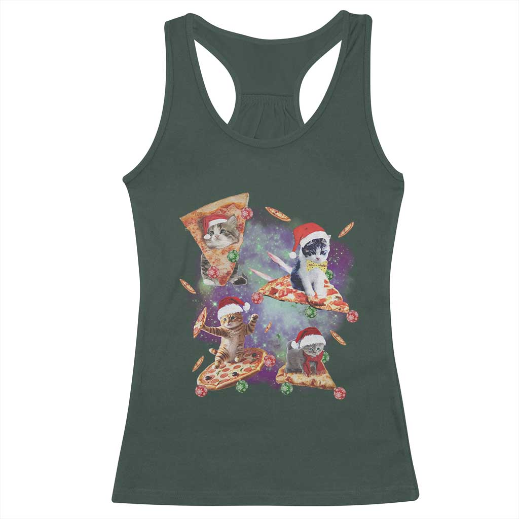 Funny Christmas Cat Racerback Tank Top Santa Cat Riding Pizza Galaxy Outer Space TS09 Dark Forest Green Print Your Wear