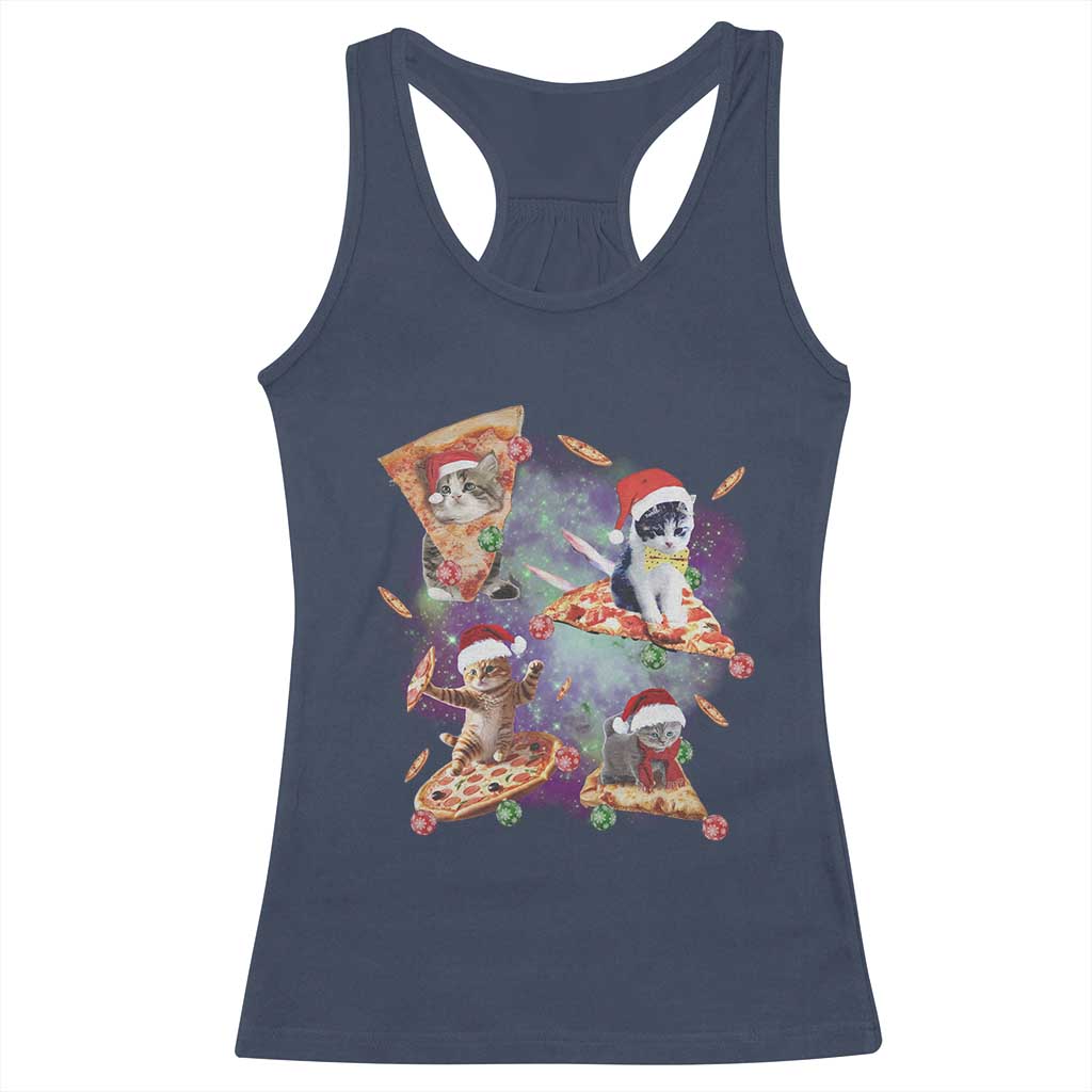Funny Christmas Cat Racerback Tank Top Santa Cat Riding Pizza Galaxy Outer Space TS09 Navy Print Your Wear