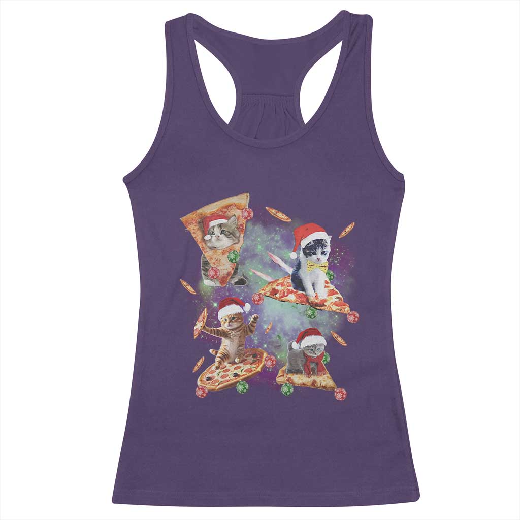 Funny Christmas Cat Racerback Tank Top Santa Cat Riding Pizza Galaxy Outer Space TS09 Purple Print Your Wear