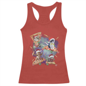 Funny Christmas Cat Racerback Tank Top Santa Cat Riding Pizza Galaxy Outer Space TS09 Red Print Your Wear