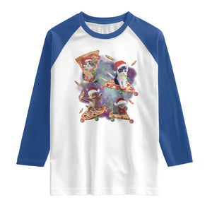 Funny Christmas Cat Raglan Shirt Santa Cat Riding Pizza Galaxy Outer Space TS09 White Royal Print Your Wear