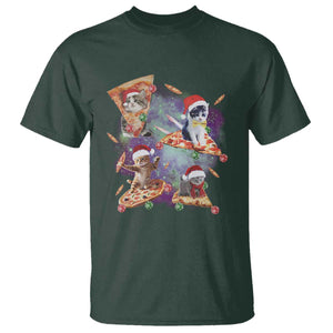Funny Christmas Cat T Shirt Santa Cat Riding Pizza Galaxy Outer Space TS09 Dark Forest Green Print Your Wear