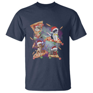Funny Christmas Cat T Shirt Santa Cat Riding Pizza Galaxy Outer Space TS09 Navy Print Your Wear