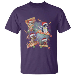Funny Christmas Cat T Shirt Santa Cat Riding Pizza Galaxy Outer Space TS09 Purple Print Your Wear