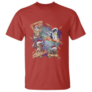 Funny Christmas Cat T Shirt Santa Cat Riding Pizza Galaxy Outer Space TS09 Red Print Your Wear