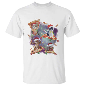 Funny Christmas Cat T Shirt Santa Cat Riding Pizza Galaxy Outer Space TS09 White Print Your Wear