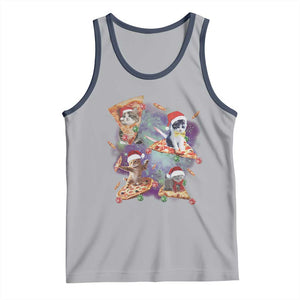 Funny Christmas Cat Tank Top Santa Cat Riding Pizza Galaxy Outer Space TS09 Athletic Heather Navy Print Your Wear