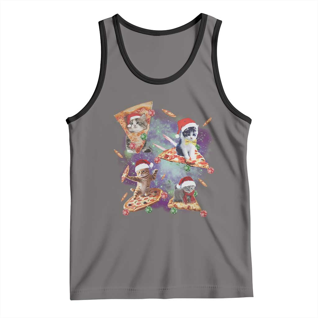 Funny Christmas Cat Tank Top Santa Cat Riding Pizza Galaxy Outer Space TS09 Deep Heather Black Print Your Wear