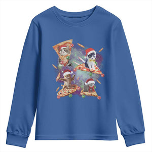 Funny Christmas Cat Youth Sweatshirt Santa Cat Riding Pizza Galaxy Outer Space TS09 Royal Blue Print Your Wear