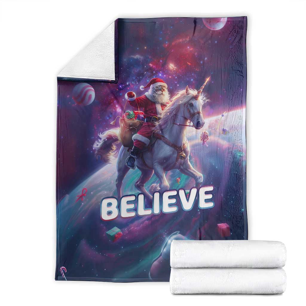 Funny Christmas Cat Throw Blanket Santa Cat Riding Unicorn Galaxy Outer Space TS09 Galaxy Print Your Wear
