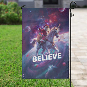 Funny Christmas Cat Garden Flag Santa Cat Riding Unicorn Galaxy Outer Space TS09 Print Your Wear
