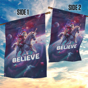 Funny Christmas Cat Garden Flag Santa Cat Riding Unicorn Galaxy Outer Space TS09 Print Your Wear