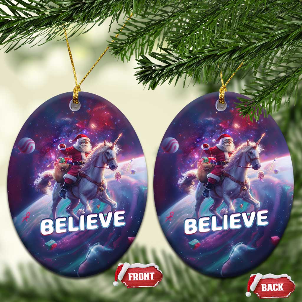 Funny Xmas Cat Christmas Ornament Santa Cat Riding Unicorn Galaxy Outer Space TS09 Oval Galaxy Print Your Wear